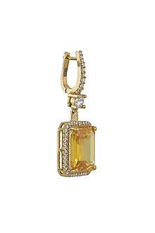 Gold Rhodium Plated Zircon & Yellow Stone Dangler Earrings In Sterling Silver