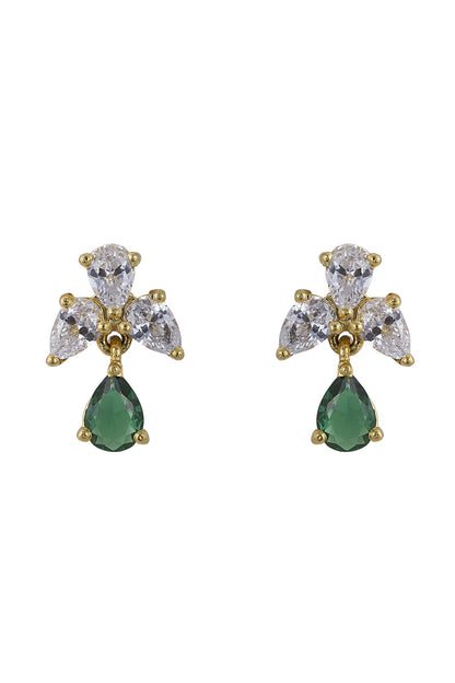 Gold Rhodium Plated Zircon & Green Stone Dangler Earrings In Sterling Silver