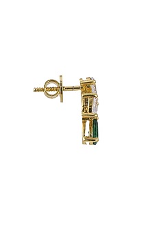 Gold Rhodium Plated Zircon & Green Stone Dangler Earrings In Sterling Silver