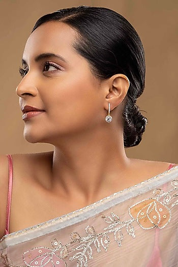 Gold Rhodium Plated Zircon Stud Earrings In Sterling Silver