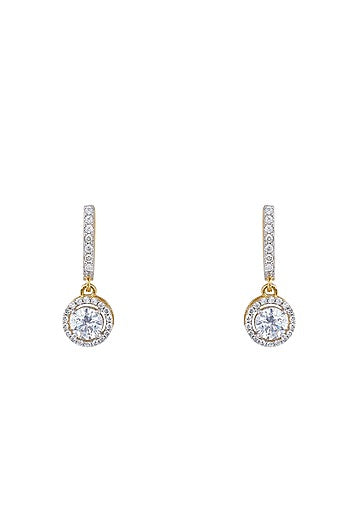 Gold Rhodium Plated Zircon Stud Earrings In Sterling Silver