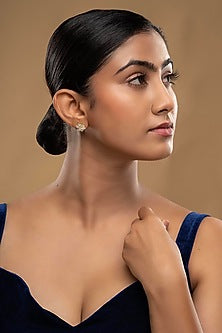 Gold Rhodium Plated Zircon Stud Earrings In Sterling Silver