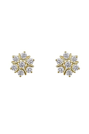Gold Rhodium Plated Zircon Stud Earrings In Sterling Silver