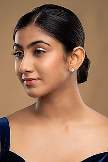 Gold Rhodium Plated Zircon Stud Earrings In Sterling Silver