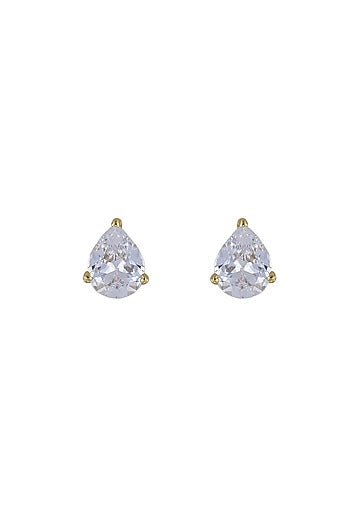 Gold Rhodium Plated Zircon Stud Earrings In Sterling Silver