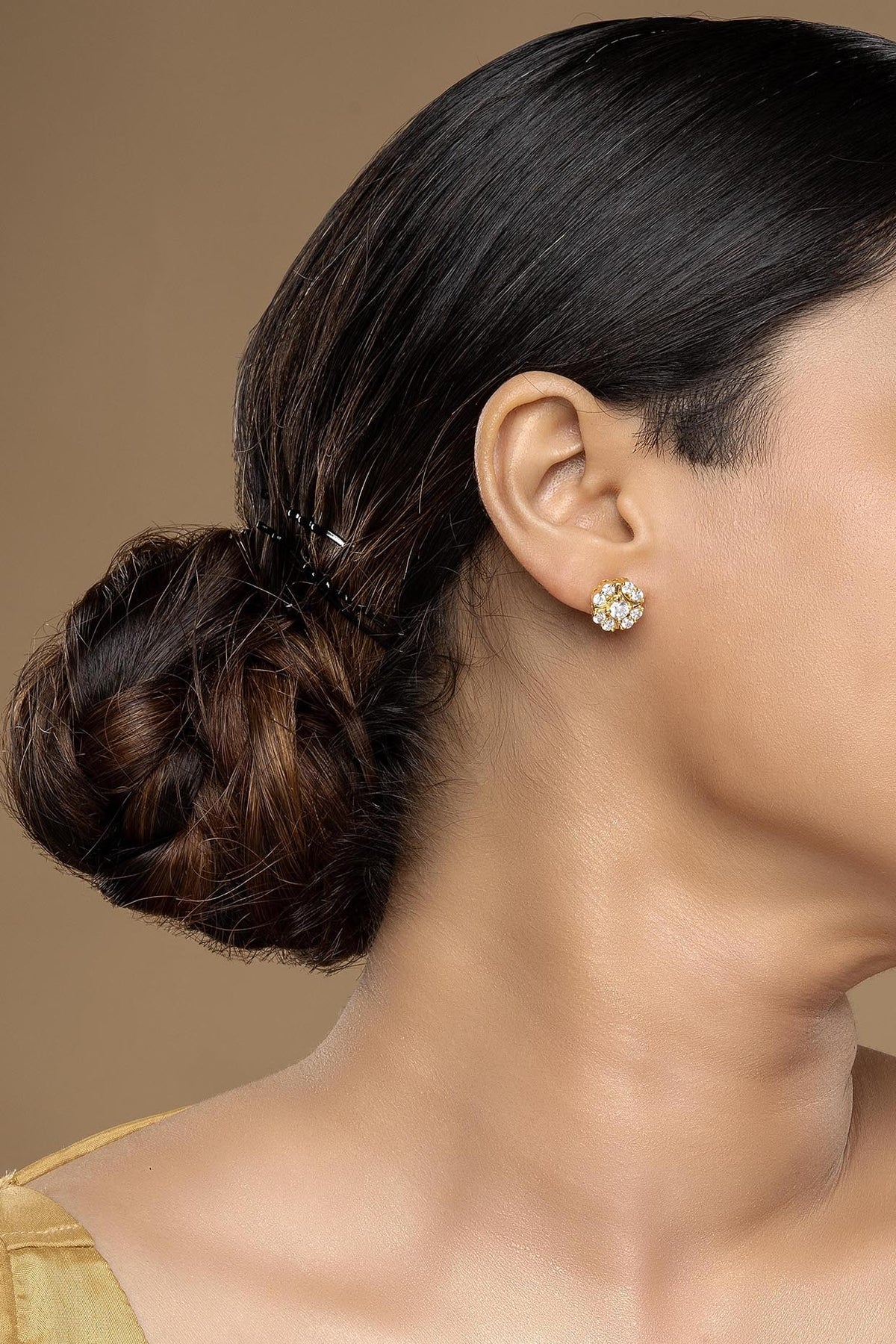 Gold Rhodium Plated Zircon Stud Earrings In Sterling Silver