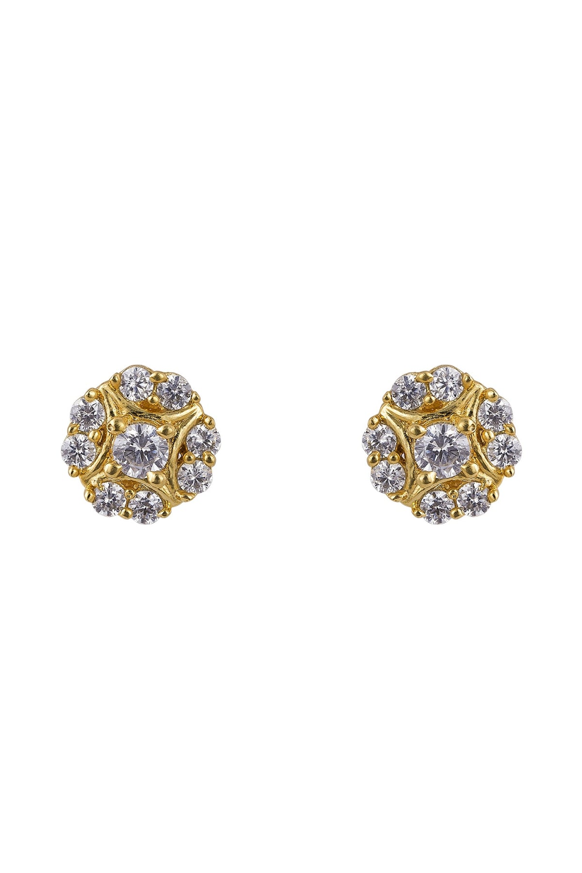 Gold Rhodium Plated Zircon Stud Earrings In Sterling Silver