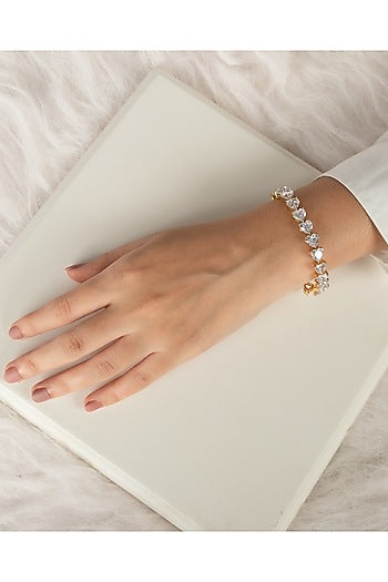 Gold Finish Zirconia Bracelet In Sterling Silver