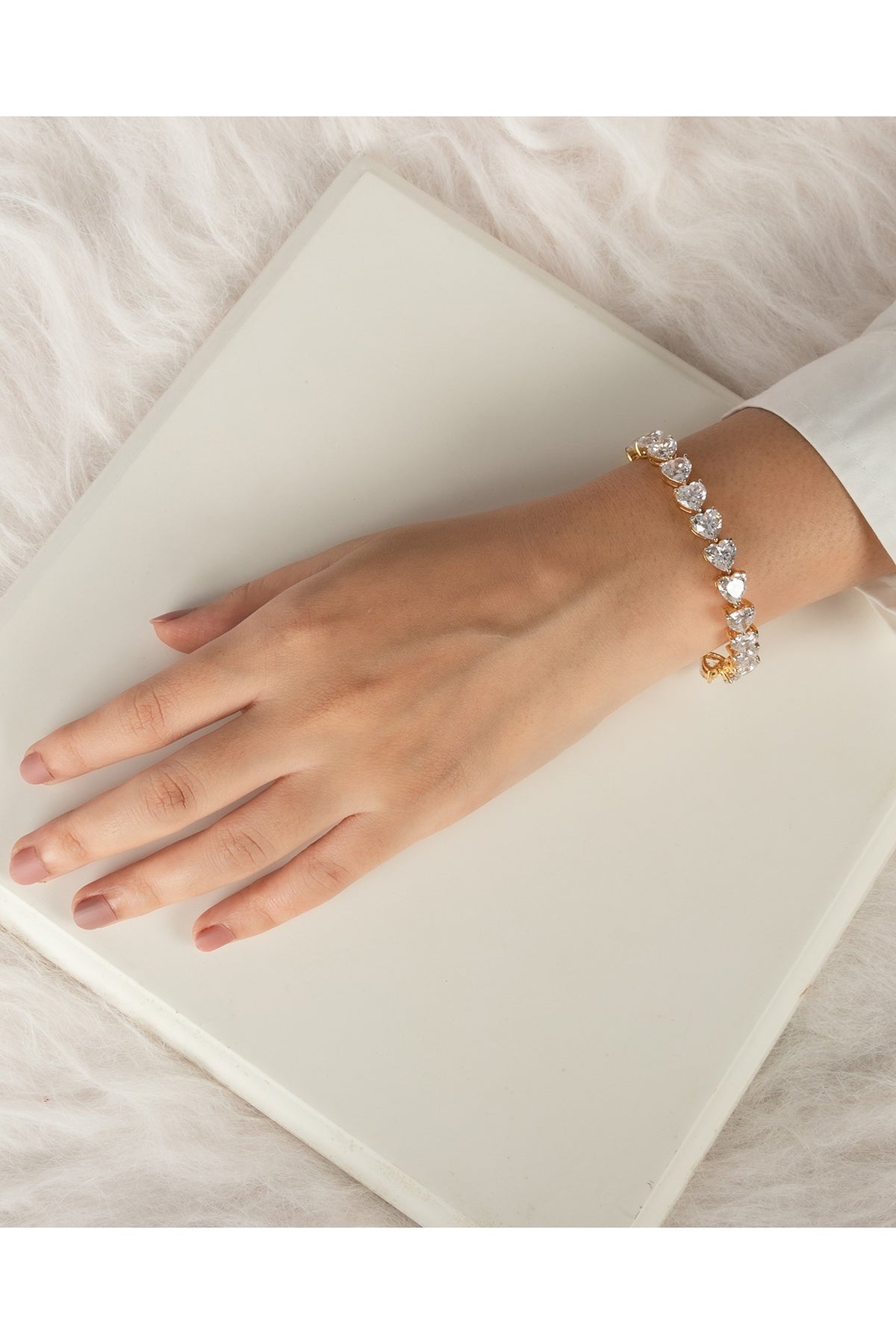 Gold Finish Zirconia Bracelet In Sterling Silver