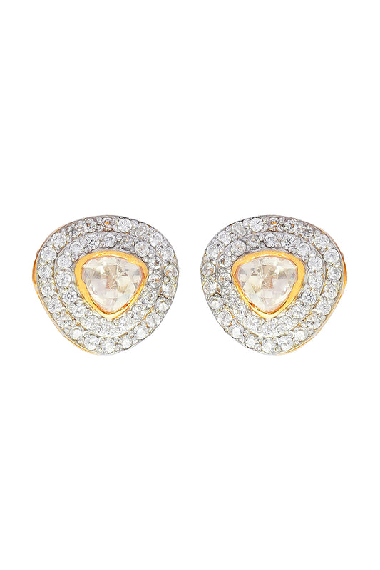 Gold Plated Moissanite Polki Earrings In Sterling Silver