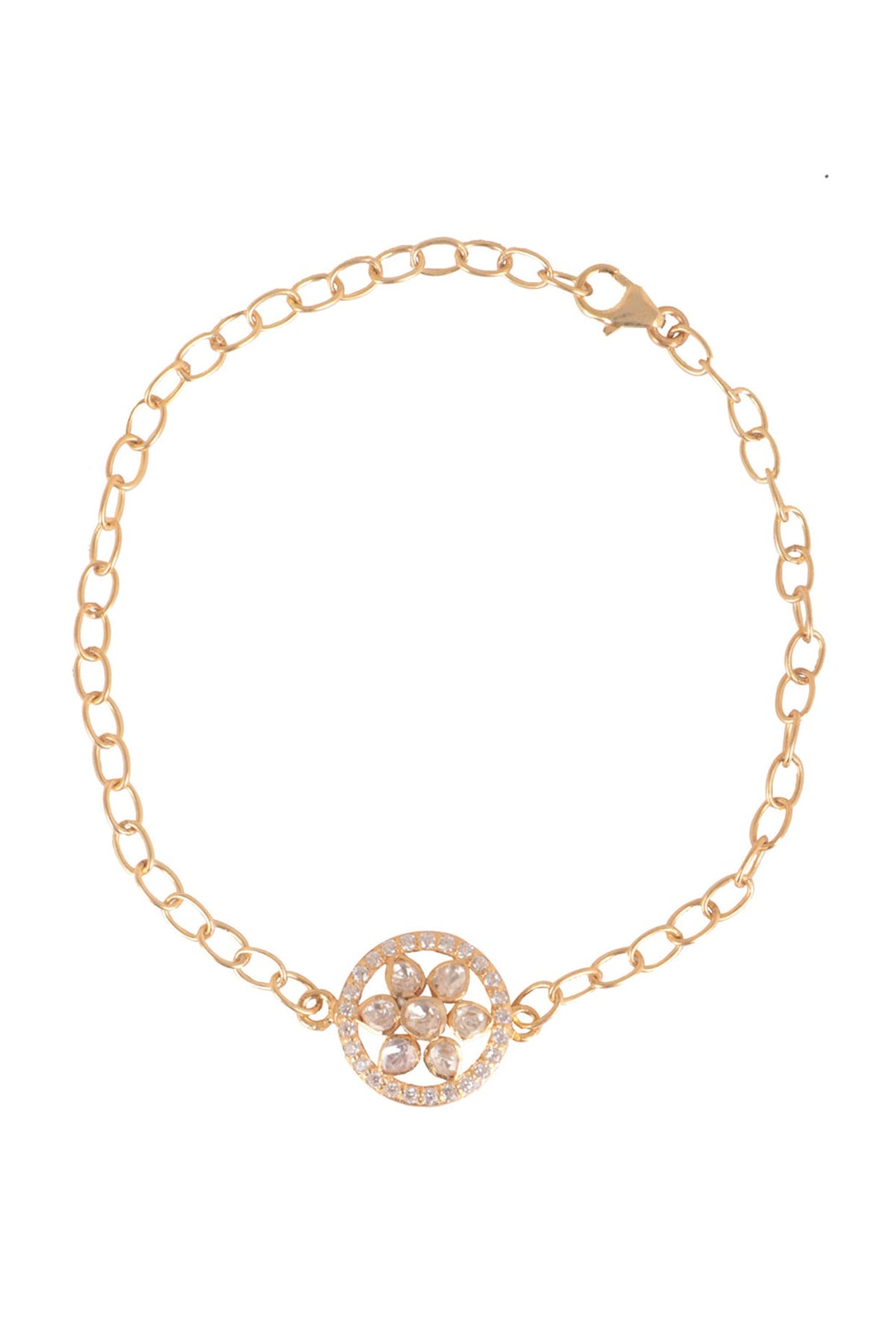 Gold Finish Moissanite Polki Bracelet In Sterling Silver
