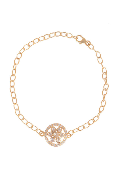 Gold Finish Moissanite Polki Bracelet In Sterling Silver