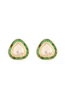 Gold Finish Moissanite Polki Stud Earrings In Sterling Silver
