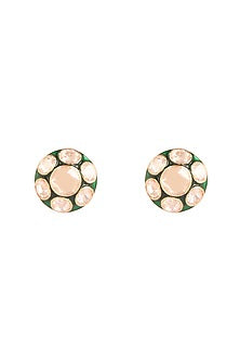 Gold Finish Moissanite Polki Stud Earrings In Sterling Silver