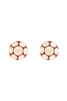 Gold Finish Moissanite Polki Stud Earrings In Sterling Silver