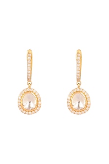 Gold Finish Moissanite Polki Dangler Earrings In Sterling Silver