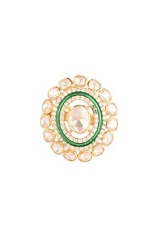 Gold Finish Moissanite Polki Ring In Sterling Silver