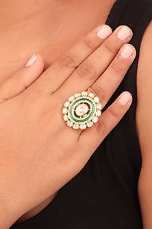 Gold Finish Moissanite Polki Ring In Sterling Silver