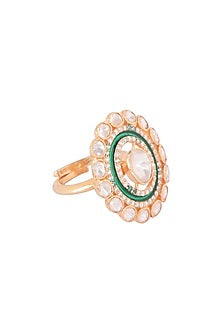 Gold Finish Moissanite Polki Ring In Sterling Silver