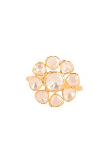 Gold Finish Moissanite Polki Ring In Sterling Silver