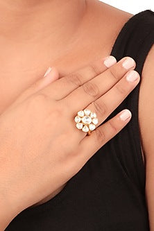 Gold Finish Moissanite Polki Ring In Sterling Silver