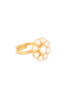 Gold Finish Moissanite Polki Ring In Sterling Silver