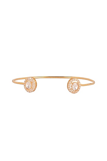 Gold Finish Moissanite Polki Bracelet In Sterling Silver