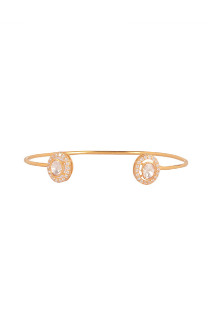 Gold Finish Moissanite Polki Bracelet In Sterling Silver