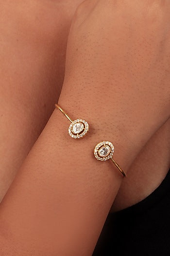 Gold Finish Moissanite Polki Bracelet In Sterling Silver