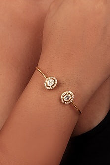 Gold Finish Moissanite Polki Bracelet In Sterling Silver
