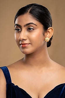 Gold Rhodium Plated Zircon Stud Earrings In Sterling Silver