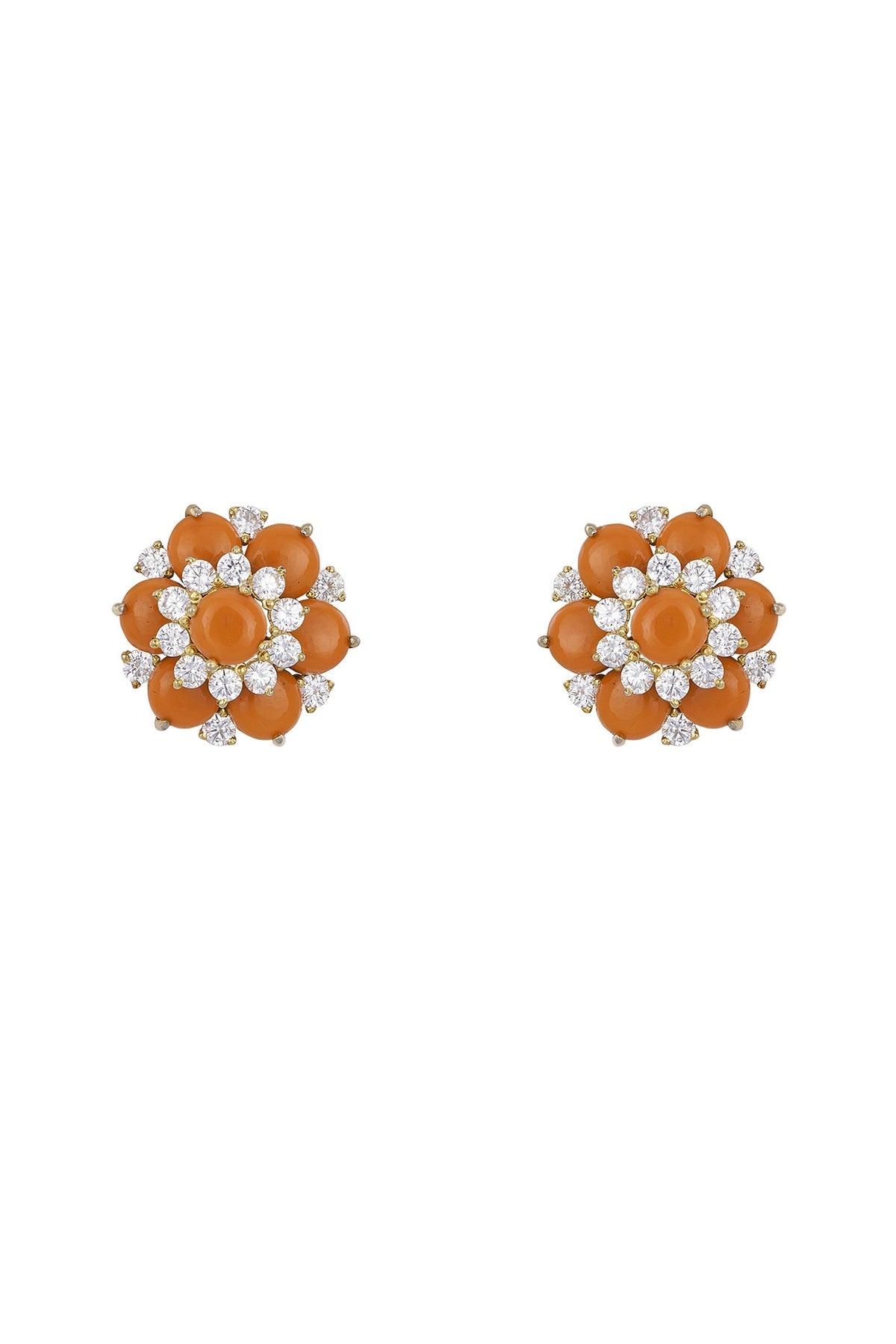 Gold Rhodium Plated Zircon Stud Earrings In Sterling Silver