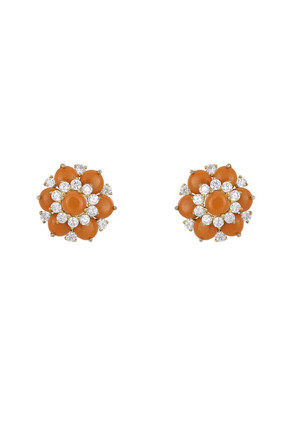 Gold Rhodium Plated Zircon Stud Earrings In Sterling Silver