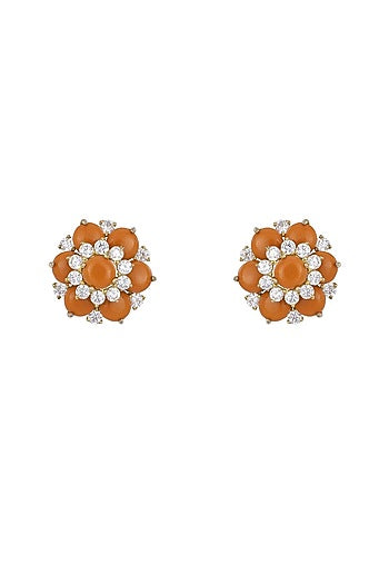 Gold Rhodium Plated Zircon Stud Earrings In Sterling Silver