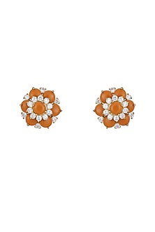 Gold Rhodium Plated Zircon Stud Earrings In Sterling Silver