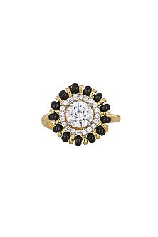 Gold Rhodium Plated Zircon Ring In Sterling Silver