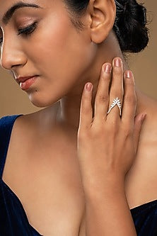 Gold Rhodium Plated Zircon Ring In Sterling Silver