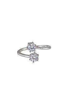 White Gold Plated Zircon Ring In Sterling Silver