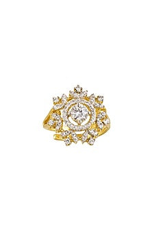 Gold Rhodium Plated Zircon Ring In Sterling Silver