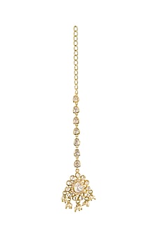 Gold Rhodium Plated Yellow Kundan Polki Maang Tikka In Sterling Silver