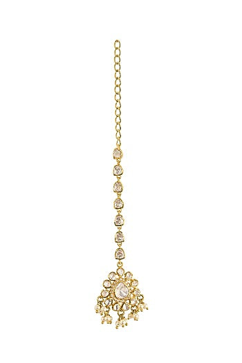 Gold Rhodium Plated Yellow Kundan Polki Maang Tikka In Sterling Silver