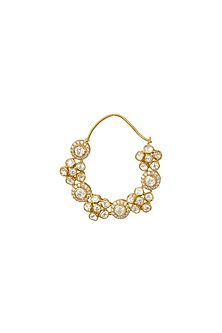 Gold Rhodium Plated Yellow Kundan Polki Nath In Sterling Silver