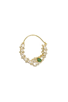 Gold Rhodium Plated Yellow Kundan Polki Nath In Sterling Silver