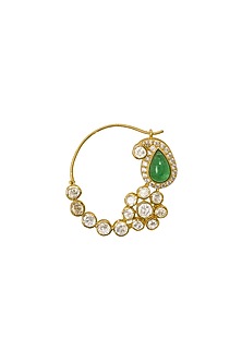 Gold Rhodium Plated Yellow Kundan Polki Nath In Sterling Silver