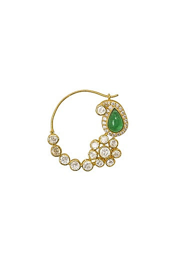 Gold Rhodium Plated Yellow Kundan Polki Nath In Sterling Silver