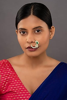 Gold Rhodium Plated Yellow Kundan Polki Nath In Sterling Silver