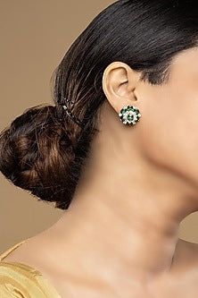 Gold Rhodium Plated Zircon Stud Earrings In Sterling Silver
