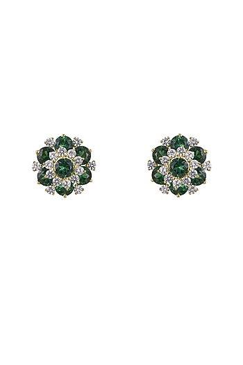 Gold Rhodium Plated Zircon Stud Earrings In Sterling Silver