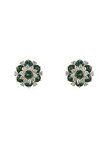 Gold Rhodium Plated Zircon Stud Earrings In Sterling Silver