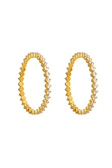 Gold Rhodium Plated Zircon Bangles In Sterling Silver (Set Of 2)